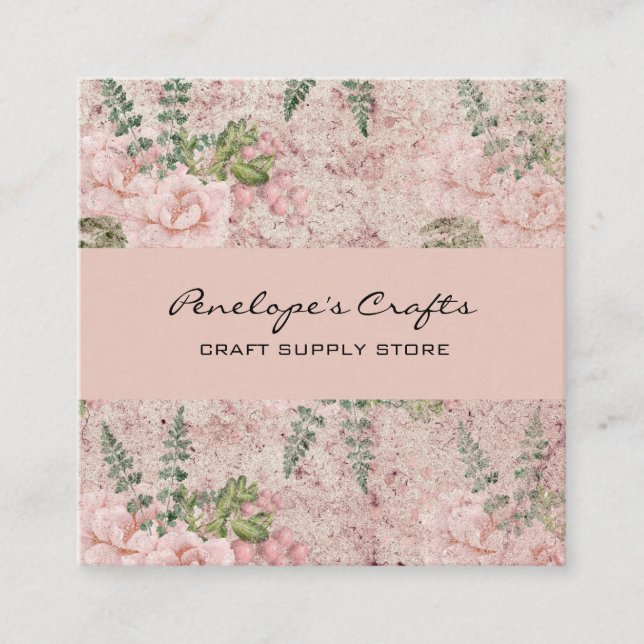 Carte de visite Carré rose Shabby (Devant)
