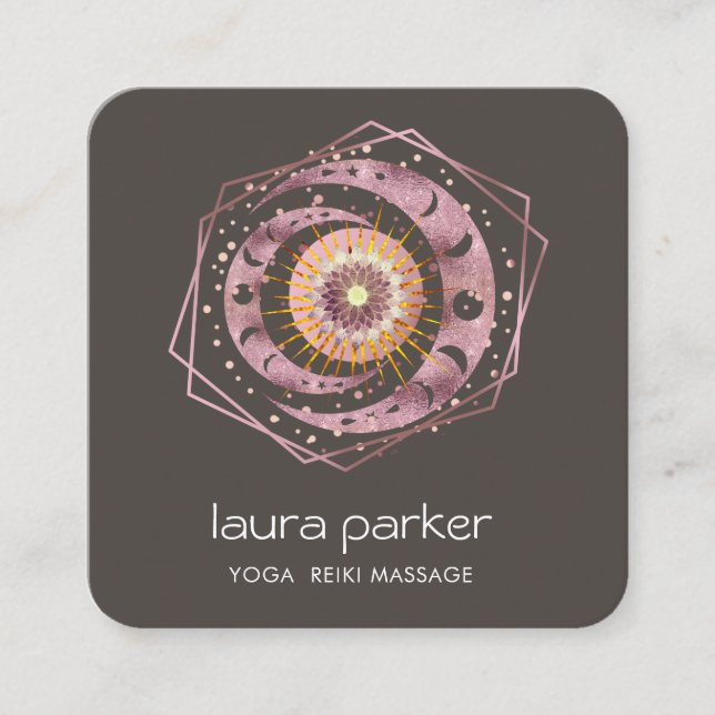Carte De Visite Carré Rosegold croissant Lune Mystique Lotus Oeil Célest (Devant)