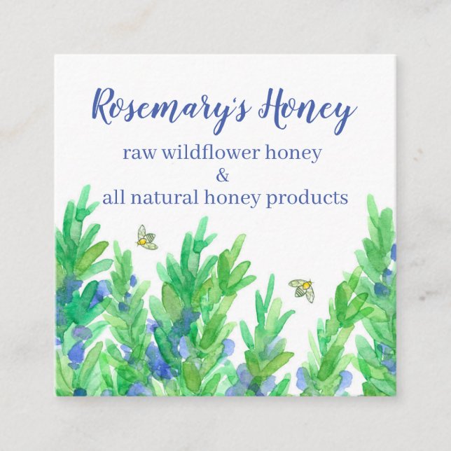 Carte De Visite Carré Rosemary Herb Honeybees Aquarelle (Devant)