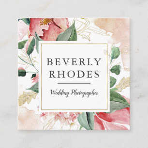 Carte De Visite Carré Roses d'aquarelle