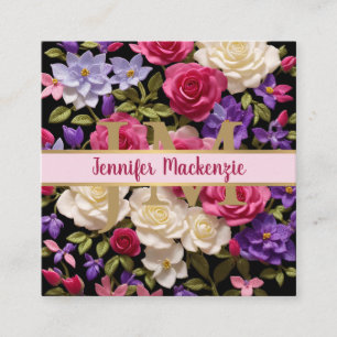 Carte De Visite Carré Roses Fleurs Vintage Or Rose Pâle Violet
