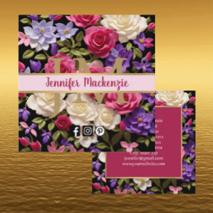 Carte De Visite Carré Roses Fleurs Vintage Or Rose Pink Violet