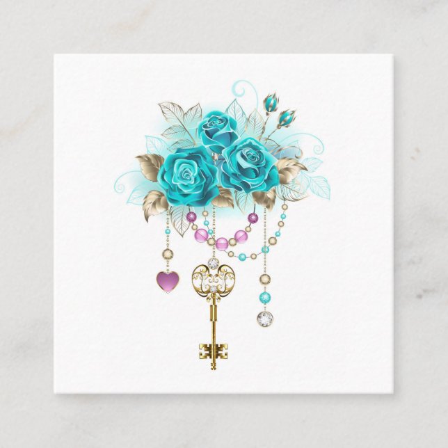 Carte De Visite Carré Roses turquoise avec touches (Devant)