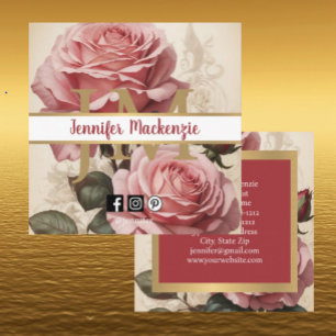 Carte De Visite Carré Roses Vintage Or Rose Jolies