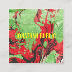 Carte De Visite Carré Rouge Et Vert Art Abstrait Moderne Élégant Modèle