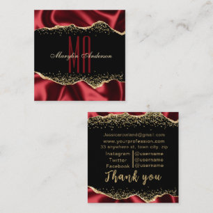 CARTE DE VISITE CARRÉ ROUGE & OR SHIMMER SATIN BORDERS MONOGRAMME PERSON
