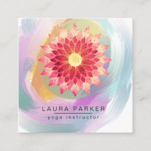 Carte De Visite Carré Rouge rose Lotus Mandala Yoga Instructeur Holistic
