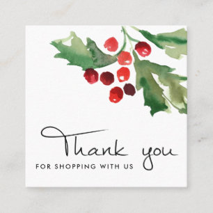 CARTE DE VISITE CARRÉ ROUGE VERT HOLLY BERRY CHRISTMAS MERCI LOGO