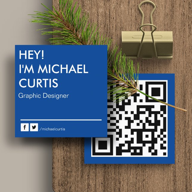 Carte De Visite Carré Royal Blue Modern Graphic Designer QR Code (Créateur téléchargé)