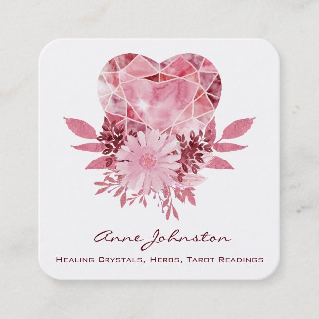 Carte de visite Carré Ruby Heart and Flowers (Devant)