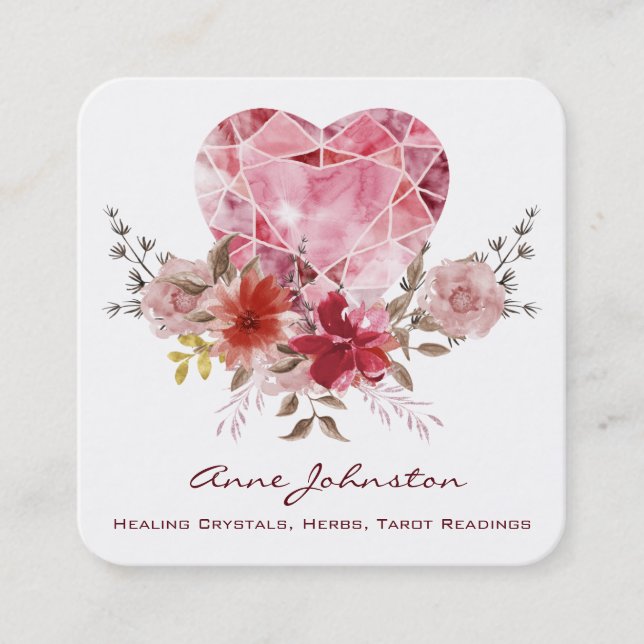 Carte de visite Carré Ruby Heart and Flowers (Devant)