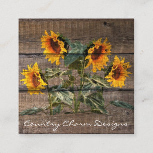 Carte De Visite Carré Rustic Barn Wood Sunflower