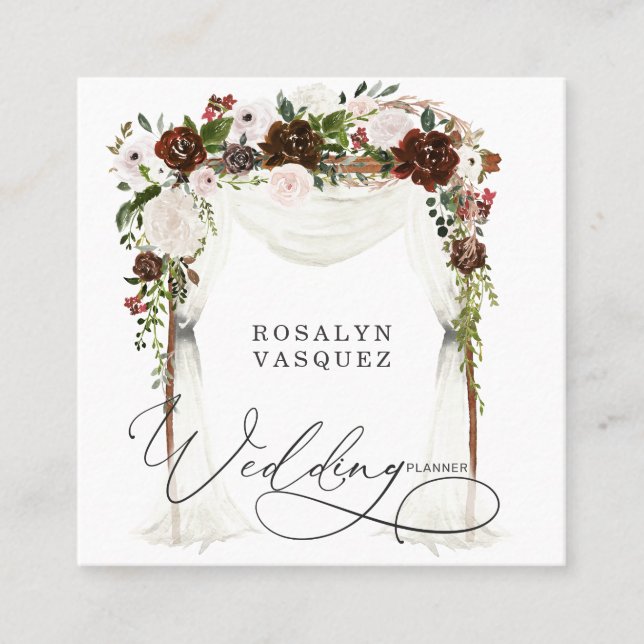 Carte De Visite Carré Rustic Country Floral Antler Wedding planner (Devant)
