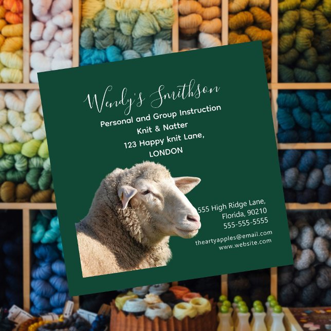 Carte De Visite Carré Rustic Knitting Teacher Business Card | Wool Yarn  (Créateur téléchargé)