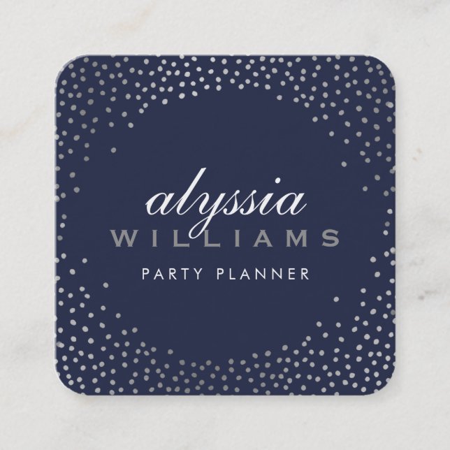 Carte De Visite Carré RUSTIC MINI CONFETTI mignon luxe marine bleu argen (Devant)