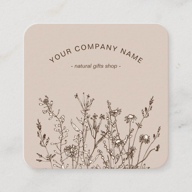 Carte De Visite Carré Rustic Wild Flowers Earthy Floral Sketches Logo (Devant)