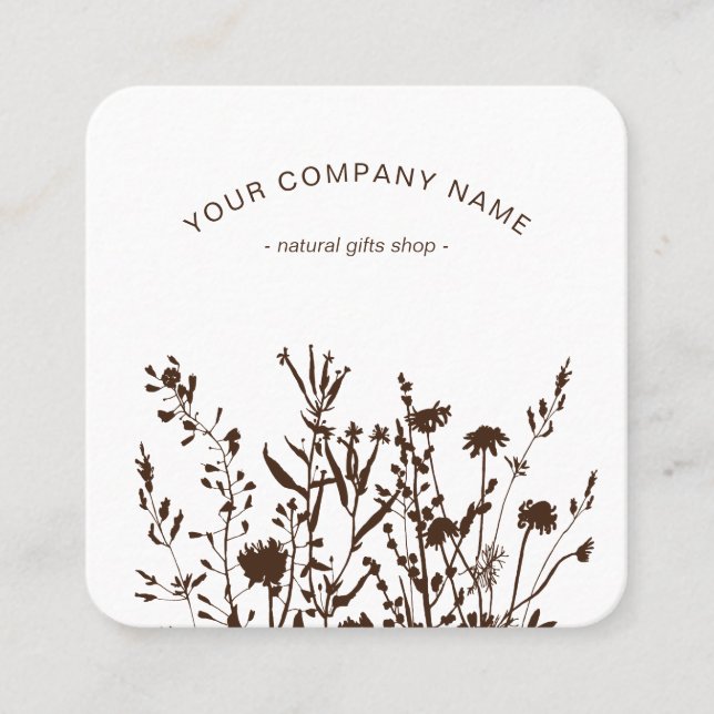Carte De Visite Carré Rustic Wild Flowers Earthy Floral Sketches Logo (Devant)