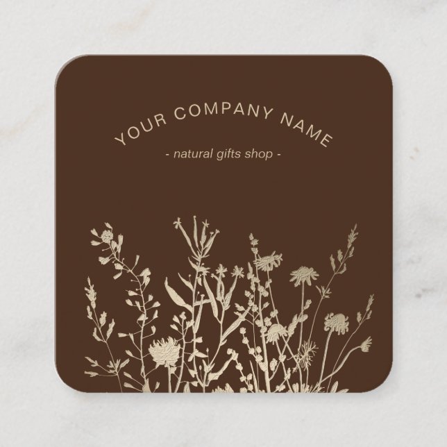 Carte De Visite Carré Rustic Wild Flowers Earthy Floral Sketches Logo (Devant)