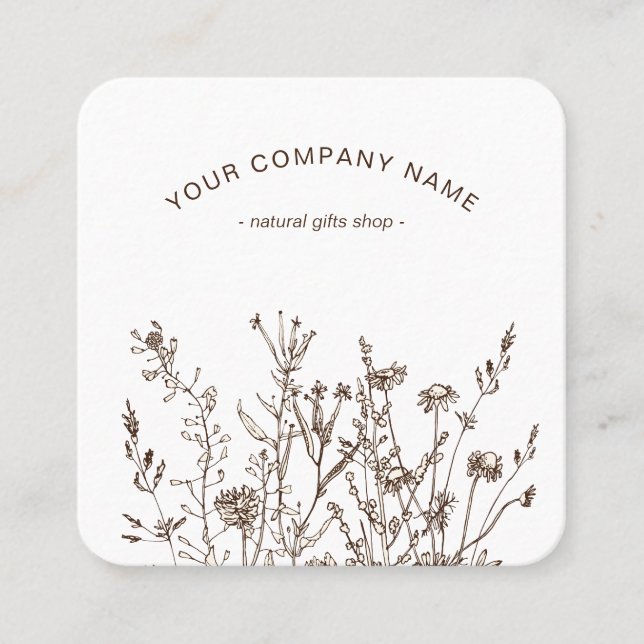 Carte De Visite Carré Rustic Wild Flowers Earthy Floral Sketches Logo (Devant)