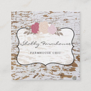 Carte De Visite Carré Rustic Wood Country Ferme Rose Script Business