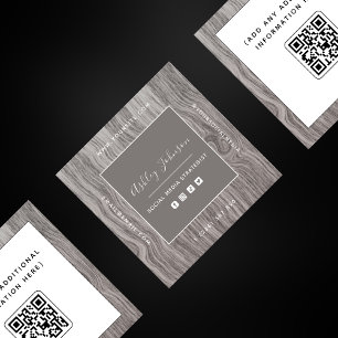 Carte De Visite Carré Rustic Wood Social Media Manager Qr Code Élégant