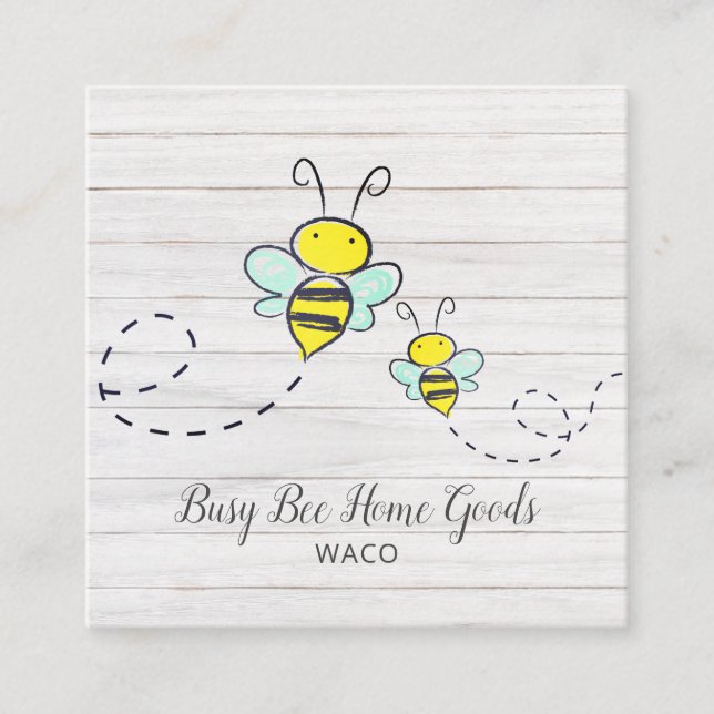 Carte De Visite Carré Rustique Bustic Bumble Bees Wood Grain (Devant)