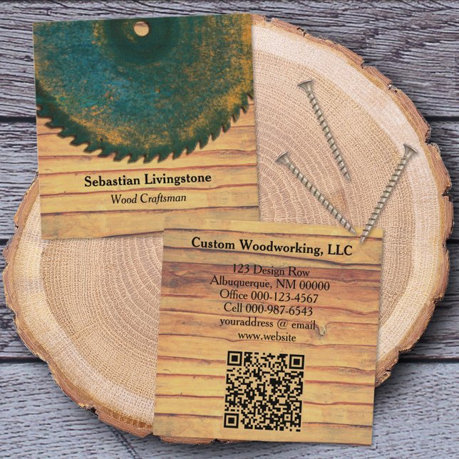 Carte De Visite Carré Rustique Green Circulaire Vache Travail du bois S (Créateur téléchargé)