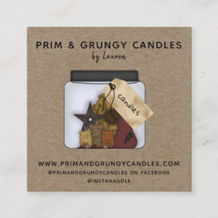 CARTE DE VISITE CARRÉ RUSTIQUE GRUBBY CANDLE DE PAYS PRIMITIF