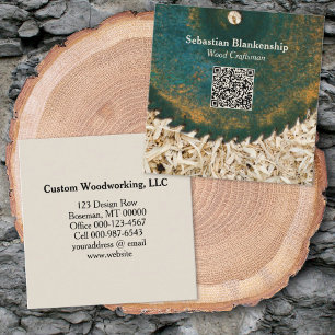 Carte De Visite Carré Rustique Lame de scie Bois de travail Artiste QR C