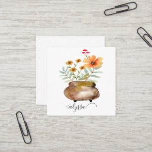 Carte De Visite Carré Rusty Pink Rose Flowers Trendy Script