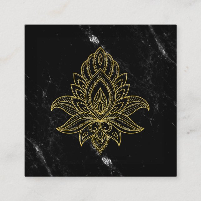 Carte De Visite Carré ~ Sacred Hamsa Gold Abstrait Marbre noir blanc (Devant)