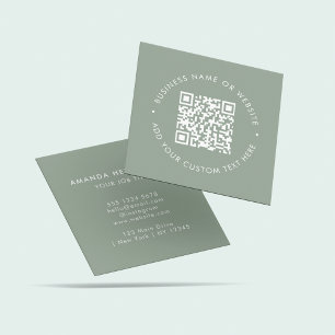Carte De Visite Carré Sage Green QR Code l Professionnel Propre Élégant