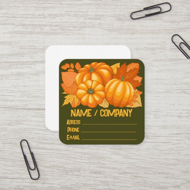 Carte De Visite Carré Saison d'automne Halloween Citrouille Motif (Devant/Arrière en situation)