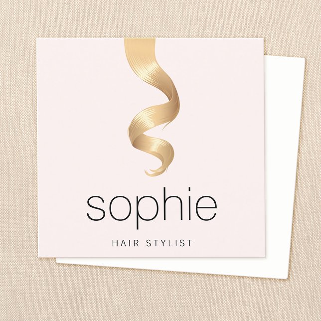 Carte De Visite Carré Salon d'agrandissement des cheveux dorés Coiffeur (blonde hair curl extension on print background.)