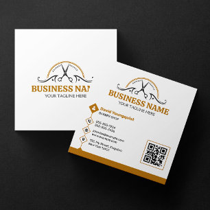 Carte De Visite Carré Salon de Coiffure Minimaliste Blanc & Brun Rouillé