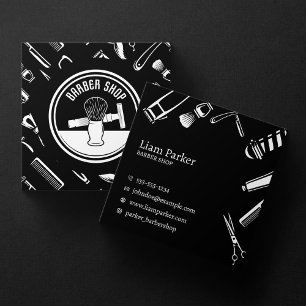 Carte De Visite Carré Salon de Coiffure Minimaliste Noir & Blanc Coiffeu