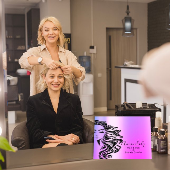 Carte De Visite Carré Salon de coiffure professionnel Lash violet rose (Hairdresser Makeup Business Card FlorenceK )