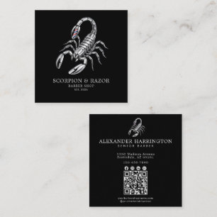 Carte De Visite Carré Salon de Coiffure Scorpion Argent Code Qr Professi