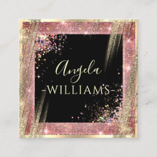 Carte De Visite Carré Salon de maquillage unique QR Code Black Rose Gold