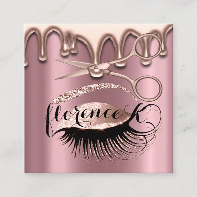Carte De Visite Carré Salon des cheveux Coiffeur Brows Eyelash Ciseaux d (Devant)