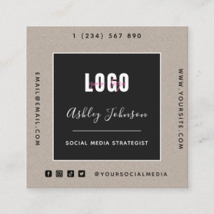 Carte De Visite Carré Sand Kraft Papier Ajouter Logo Qr Code Social Medi