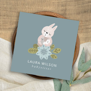 CARTE DE VISITE CARRÉ SCANDI BLEU BLEU CUMÉ OURS FLORALES HUG BABY NANNY