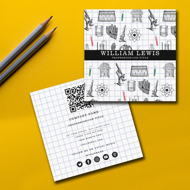 Carte De Visite Carré Science Chimie Scientifique QR Code Social Media (Créateur téléchargé)