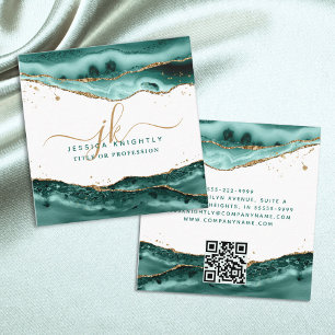 Carte De Visite Carré Script Agate Turquoise Monogramme Parties scintill