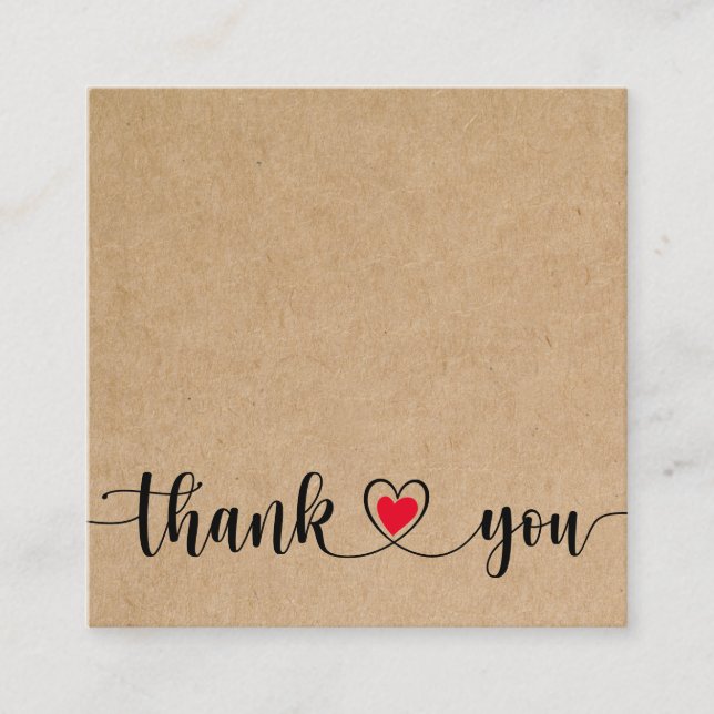 Carte De Visite Carré script artisanal simple merci pour votre commande (Devant)
