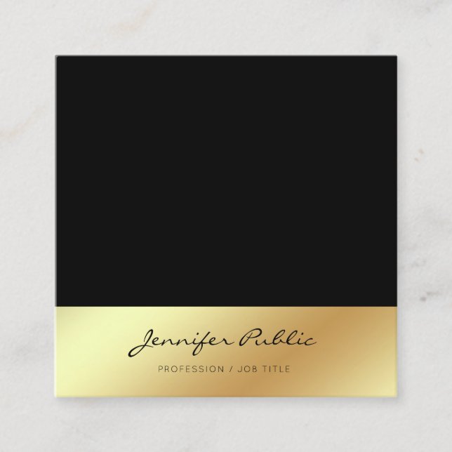 Carte De Visite Carré Script créatif Black Gold tendance (Devant)