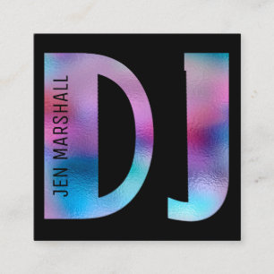 Carte De Visite Carré Script DJ sur effet holographique