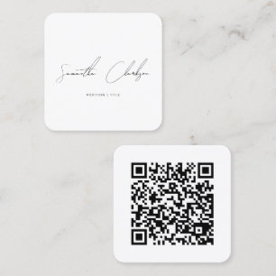 Carte De Visite Carré Script manuscrit noir simple et moderne et code QR