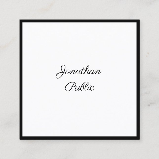 Carte De Visite Carré Script moderne professionnel noir blanc chic clair (Devant)