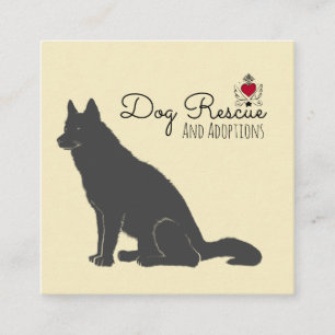 Carte De Visite Carré Secourt D'Illustration De Chien Noir Et Adoptions